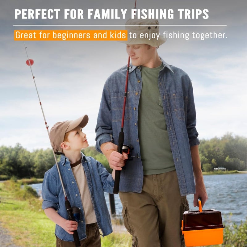 Vipfish 448-Pcs Fishing Lures Kit – Complete 3-Layer Tackle Box Set with Hooks, Weights, Bobbers, Pliers, Rigs, Leaders, Fluorocarbon Line, Accessories & More for Kids Fishing Gear (Orange) - Image 4